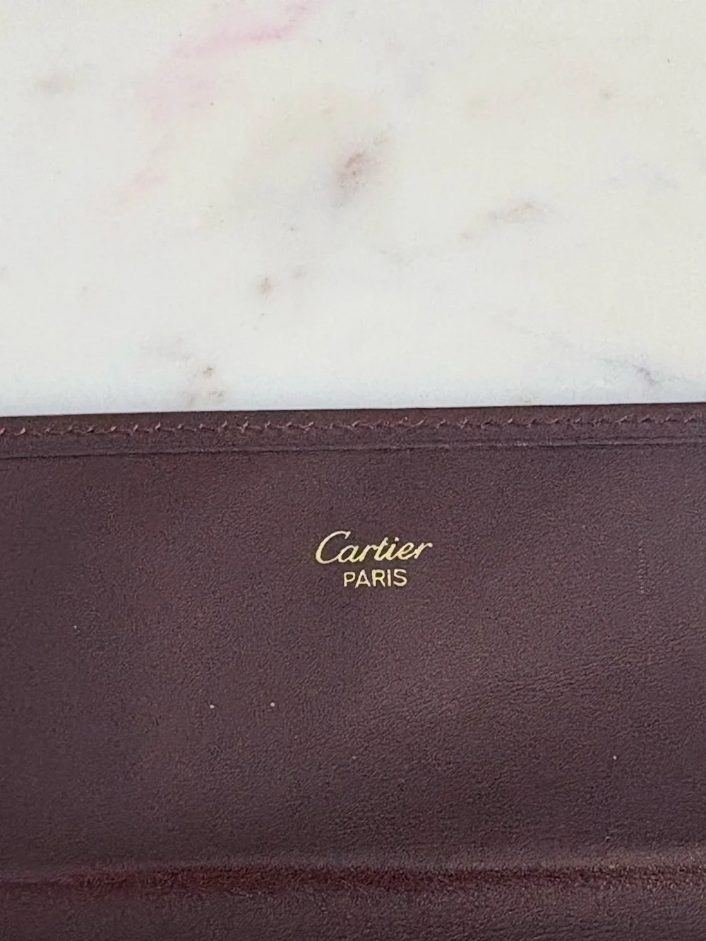 Vintage Cartier Burgundy Leather Long Wallet Kiss Lock Coin Purse Gold Tone